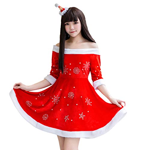 Wakauto Conjunto de Fantasia de Papai Noel Feminino de Veludo Xale Manto Capa Sra. Papai Noel Vestid