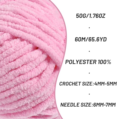 Image of 3 Pack Fluffy Velvet Yarn for Crocheting，Baby Blanket Yarn for Crocheting Soft，150g(196.8yds) Amigurumi Yarns，Plush Chenille Crochet Yarns，Puzzle Yarn for Crochet Weaving Craft(3 Dark Pink)