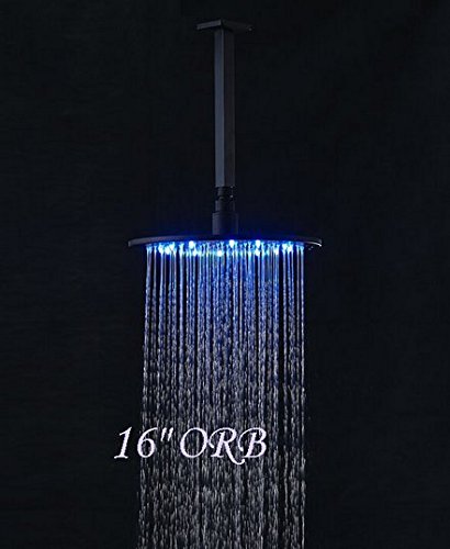 Douche pluie Gowe 40 cm LED changement couleur et tuyau douche bronze huilé