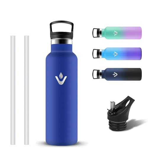 Grsta Botella Agua Acero Inoxidable 500ml, Prueba de Fugas Botella Agua Niños con 2 Tapones, Termo con Pajita y Filtro, Reutilizable Cantimplora Termica sin BPA para Gym, Bicicleta, Colegio, Oficina