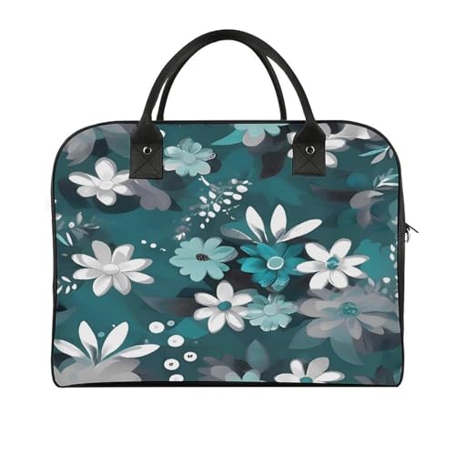 Bolso Tote Floral Gris Azulado y Blanco con Correa Ajustable miniatura 1