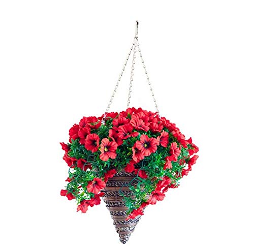 Gardman Outdoor Artificial Red Petunia Hanging Cone Basket Weather Resistant 30cm