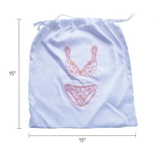 Image of Lingerie Bag for Travel Set of 3, Women Lingerie Bags with Draw Strings, Double-Layered Egyptian Cotton Beach Bags for Swimwear, Underwear & Vacation Storage, 15x15 Inches (White)