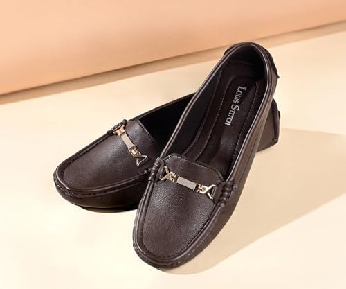 Image of LOUIS STITCH Women's Premium Slip-On Loafers with Buckle | Elegant Solid Slip-On Comfort Shoes for Casual and Formal Wear | Slip-On Loafer Shoes for Women | LSLD-BLR-HS04
