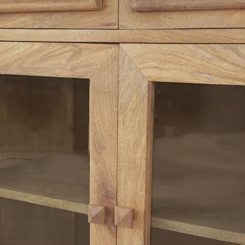 Image of The Attic Ardenwood Classic Glass Door Sideboard,Wooden Sideboard Cabinet,Natural Glass