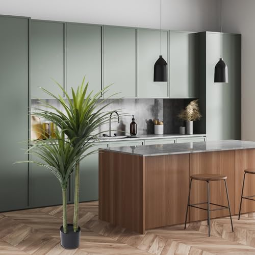 Artificial Dracaena Tree 5FT, Tall Fake Plants for Indoor Outdoor Decor, Large Faux Tree with Pot for Home Office Living Room Decor
