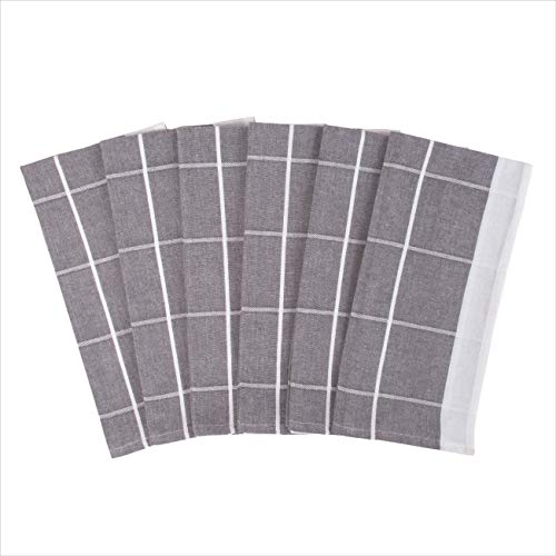 Clarysse Geschirrhandtücher Baumwolle im 6er Set, Abtrockentücher für ihre Küche, Trockentücher im Landhaus Stil, Küchenset Erstausstattung mit Aufhänger, 50x70cm, weiß kariert, grau Cover