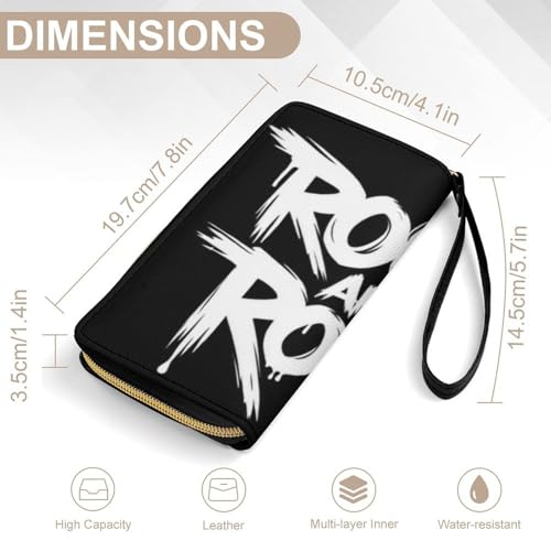 Travel Purse Fashion Design, Huge Storage Capacity Wallet With Rope, Cute Decor Purse, Long PU Zipper Wallet Black And White Rock And Roll Tattoo Print2