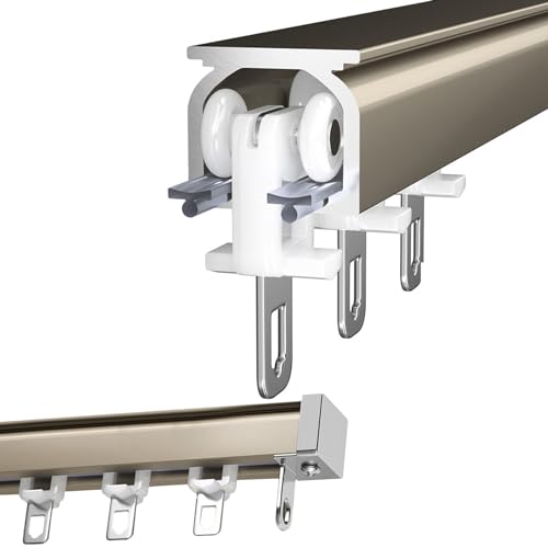 Riel para Cortinas de Techo de fácil instalación, rieles para Cortinas de Montaje en Pared, Juego de rieles de Techo con Rodillos silenciosos y herrajes para Cortinas de Ducha/Ventanas/separ