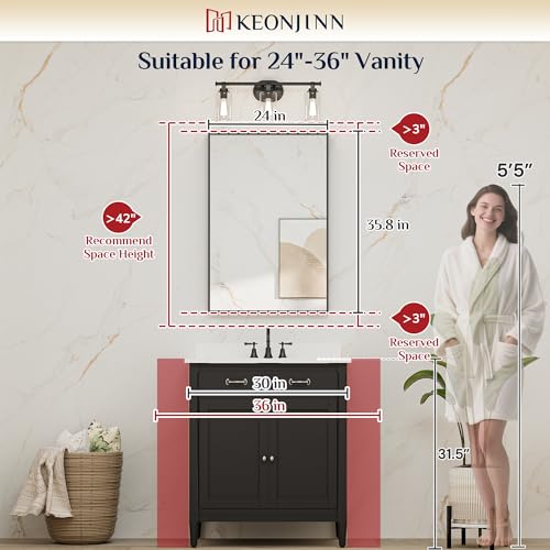 Image of Keonjinn 24x36 Inch Gold Bathroom Mirror for Over Sink, Rectangular