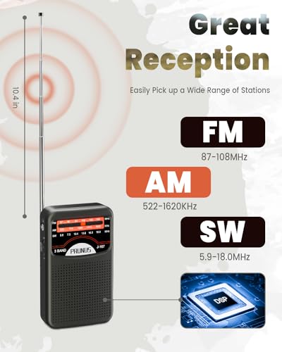 Image of PRUNUS Portable Radio AM FM with Rechargeable Battery, Earphone Jack, Handheld, Excellent Reception, Knob Easy to use, Tansistor, J-167