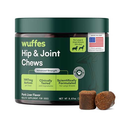 Wuffes Advanced Dog Hip and Joint Supplement with Glucosamine, Chondroitin, Omega 3, MSM, and Green Lipped Mussel, 30 Pork Flavored Chews for Large Dog Breeds