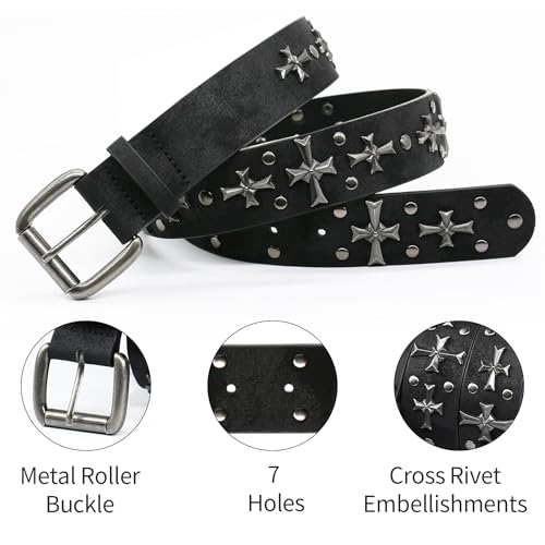 blu&ben Studded Belt for Women Y2K Metal Punk Rock Style Rivet Belts with Cross Rivet for Jeans Pants2