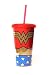 Silver Buffalo WW01087G DC Comics Wonder Woman Uniform Glitter Plastic Cold Cup with Lid and Straw, 16-Ounces
