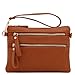 FashionPuzzle Multi Zipper Pocket Small Wristlet Crossbody Bag (Dark Tan)