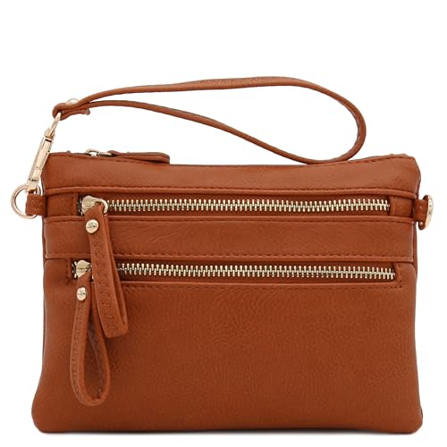 Image of FashionPuzzle Multi Zipper Pocket Small Wristlet Crossbody Bag