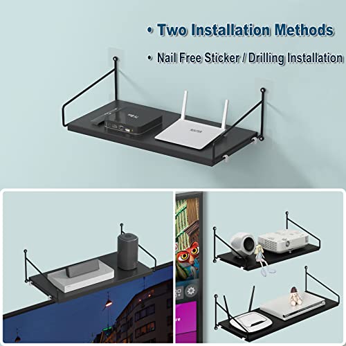 Vimqual Floating Shelf For Av Device/Projector/Cable Boxes/Wifi Router, Wall Mounted Display Ledges For Storage Plants, Wood Wall Shelves For Bedroom, Living Room, Bathroom, Kitchen (Black) #TOP5