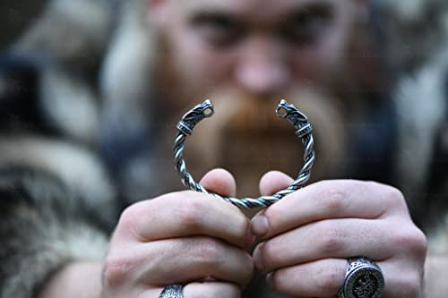 VikingsBrand Viking Bracelet | Adjustable Men's Bracelet 7-10 inches | Pagan Norse God Odin Arm Rings | Wolf Head Metal Wristband3
