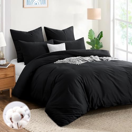 Aisbo Bettwäsche 220x240 Baumwolle Schwarz - Bettwäsche-Sets Bettbezug 220x240 3teilig mit 2 Kissenbezüge 80x80 cm, Baumwollbettwäsche Set,...