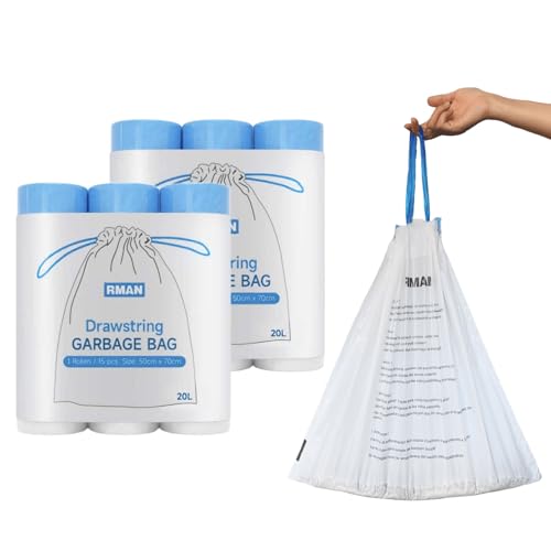 RMAN® 90 Pezzi Sacchetti Spazzatura, 20-30L Sacchi Spazzatura con Manici per Casa e ufficio, Durevole, Resistente Agli Strappi, 6 Rotoli, 50 * 70cm