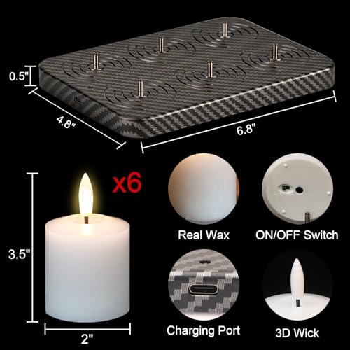 Image of GenSwin Rechargeable Votive Candles Battery Operated with Charging Base, 6 Pack LED Flameless Battery Votive Candles with Remote Timer(White, Real Wax, 2 x 3.2 Inch)