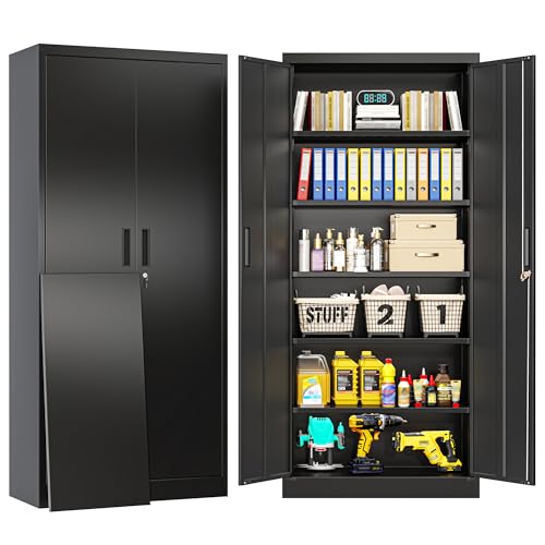 BESFUR Metal Storage Cabinet, 71' H Locking Storage Cabinet with 5 Adjustable Shelves, Metal Cabinets for Garage, Office, Home, Classroom- Black