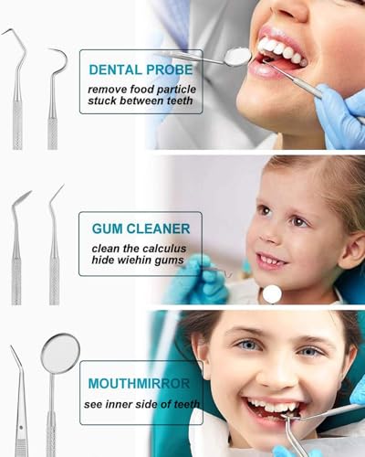 TPZORJX 6er Zahnpflege Set, Zahnarzt Instrumente Zahnarztbesteck Zahnarztspiegel Zahnpinzette Zahnsonde Zahnsteinentferner Edelstahl mit Box,zahnsteinentferner – Bild 6