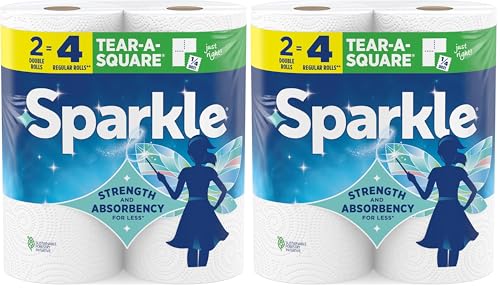 Image of Sparkle Tear-A-Square Paper Towels, 2 Double Rolls (220 Sheets Total) - Strong 2-Ply Towels for Kitchen Cleanup and Everyday Messes (Pack of 2)