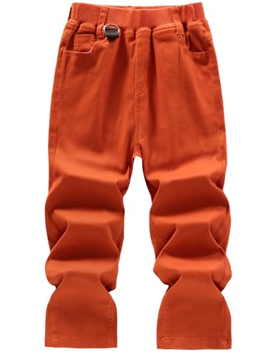 WIYOSHY Boys’ Solid Color Ribbed Elastic Waist with Hoop Uniform Chino Trousers for Play & School (UK, Numeric, 150, Regular, Brick Orange)