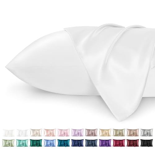 Bedsure Satin Pillowcase for Hair - Similar to Silk Pillowcase, Cooling Pillow Cases 2 Pack with Envelope Closure, Gifts for Women, Queen & Standard Size 50x75 cm, White option