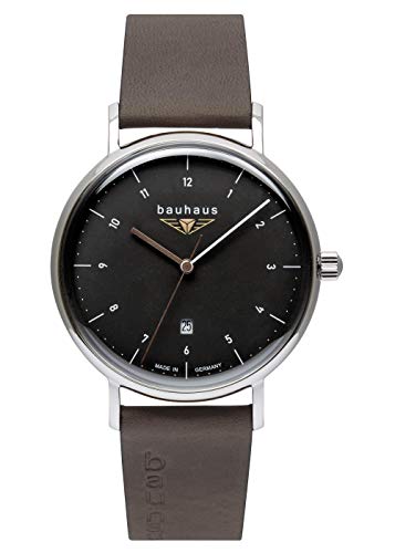 Bauhaus Herrenuhr mit Lederband Quarz Datum Schwarz/Braun 2142-2