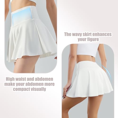 Tennisrock Damen Hohe Taille Plissiert mit Taschen - Skort für Tennis, Golf, Running, Workout (M)