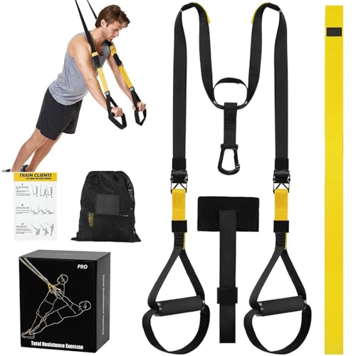 Sling trainer für ein Ganzkörpertraining, Schlingentrainer für Zuhause, Suspension Trainer Kit, Schlingentrainer, für Krafttraining, Home Workout, Out Indoor und Outdoor, Schwarz Gelb