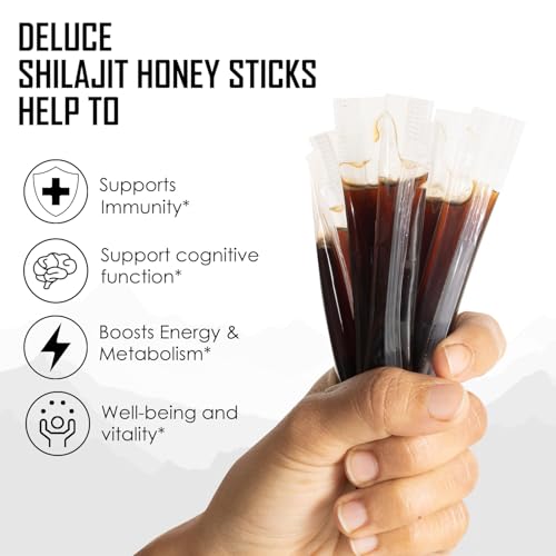 Image of Deluce Shilajit Energy Sips | With 100% Pure Shilajit /Shilajeet | 600 mg Shilajit /Stick | Boosts Energy & Stamina | 30 Sachets | Honey Flavour (30 N) (30N CLASSIC HONEY STICKS)