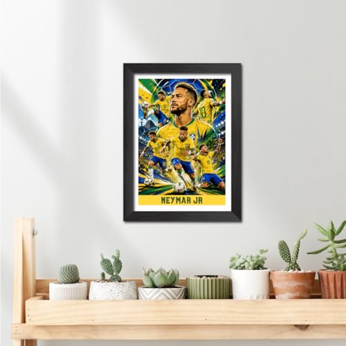 Image of TenorArts Neymar Jr Brazil Poster Worldcup Themed Laminated Photo Frame Painting with Matt Finish Black Texture (12 inches x 9inches)