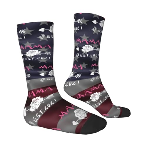 Mom Est. 2021 Adult Polyester Crew Socks Breathable Moisture-Wicking Athletic Running Gym93