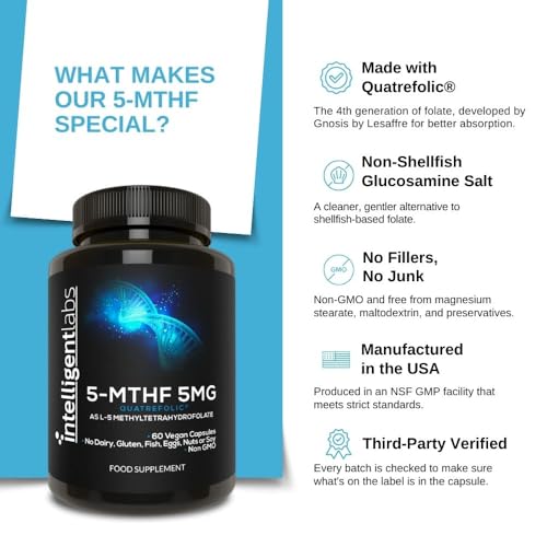 5MG L-5 MTHF by Intelligent Labs, L-5 Methylfolate Activated Folic Acid Supplement as Quatrefolic Acid, Activated Folate - Image 2
