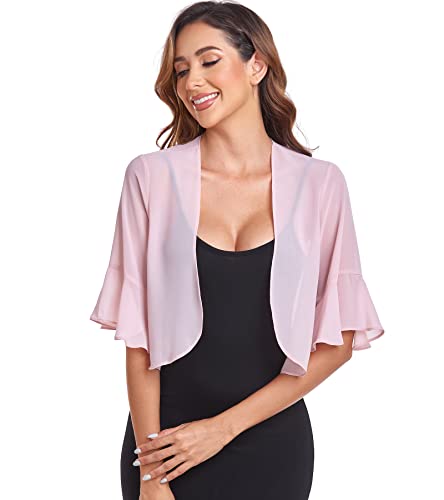 Image of Shrugs for Women Chiffon Bolero Shrug Short Sleeve Open Front Summer Cropped Cardigan for Dresses