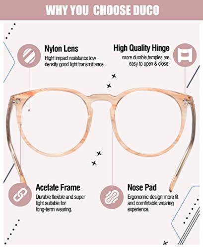 Image of DUCO Retro Round Blue Light Glasses For Men Women Blue Ray Blocking Glasses Computer Gaming Glasses Nylon Lens Acetate Frame Brown 8301