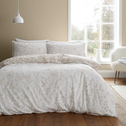 Bianca Brushed Cotton Floral Toile Reversible King Duvet Cover Set with Pillowcases...