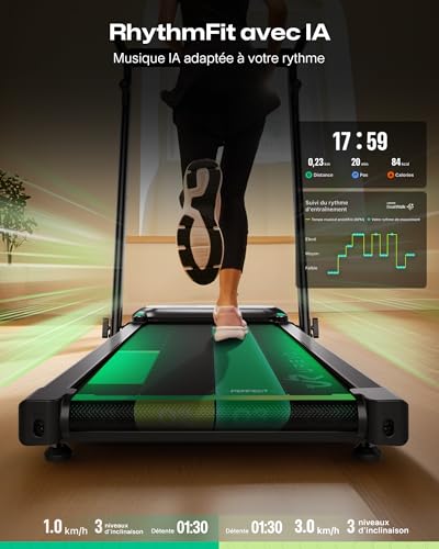 UREVO FoldiMix 5L Tapis de Course Pliable avec Inclinaison Automatique 9%, Double Moteur Brushless 3,0 CV, Guidon Réglable, Système d’Amorti 14 Points, Tapis de Marche pour Bureau Debout – vue 7