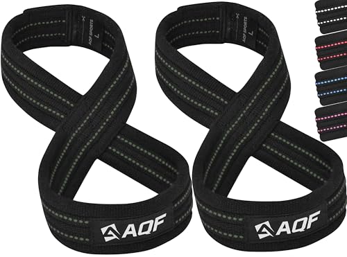 AQF Figure 8 Lifting Straps Anti Slip Gym Wrist Supports for gym Powerlifting Weightlifting Deadlifting Heavy Duty Gym Straps Ideal Lifting Straps for Strength Training (Black & Green L)