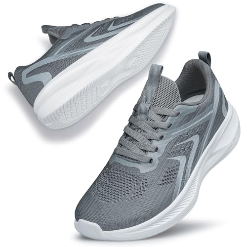 Image of BRCHMUN Womens Wide Toe Box Shoes Non Slip Walking Shoes Wide Width Tennis Running Sneakers Lightweight Gym Workout Breathable Fashion Sneakers Dark Grey Size 9