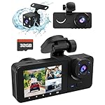 3 Channel Dash Cam,4K+1080P Dash Cam Front and Rear Inside, Dash Camera for Cars, Triple Car Camera with 32GB Card,Built-in G-Sensor, 2’’ IPS Display Car Camera,Loop Recording,24Hr Parking