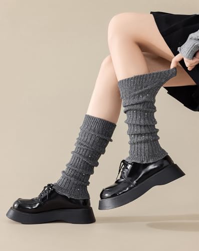 Image of Yawlsow Leg Warmers for Women Girls Y2k Knit Ruffle Leg Warmer Winter 80s with Sequins, Japanese Kawaii Harajuku Accessories