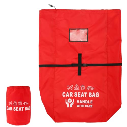 Kandishiex US Car Seat Travel Bag for Airplane Waterproof Baby Car Seat Cover Foldable Car Seat Backpack with Adjustable Straps Oxford Cloth Gate Check Stroller Travel Bag for Baby Car Seat(1,gules)
