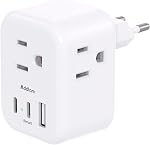 European Travel Plug Adapter, International Power Plug Adapter with 3 Outlets 3 USB Charging Ports(1 USB C), Travel Essentials to Italy,Greece,Israel,France, Spain (Type C)