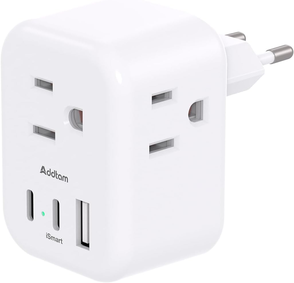 European Travel Plug Adapter, International Power Plug Adapter with 3 Outlets 3 USB Charging Ports(1 USB C), Travel Essentials to Italy,Greece,Israel,France, Spain (Type C) image 1