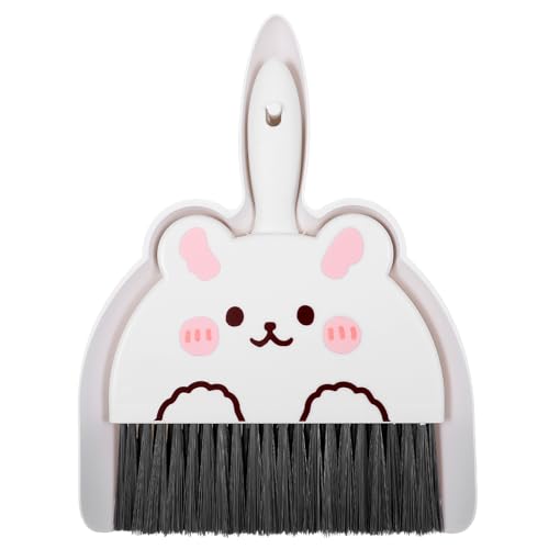 Mini Dustpan and Brush Cute White Rabbit Small Dustpan and Brush Portable Tiny Table Dust Pan Brushes Set for Camping Home Kitchen Office Desktop Pet Hair Small Space Cleaning