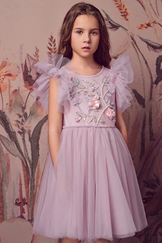 Tutu Dress for Girls - Embroidered Tulle Tiered Layered Flower Toddler Dress for Wedding & Birthday3